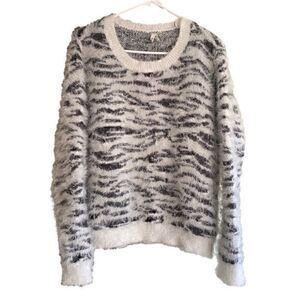 Mudd Black and White Zebra Striped Fuzzy Sweater Large